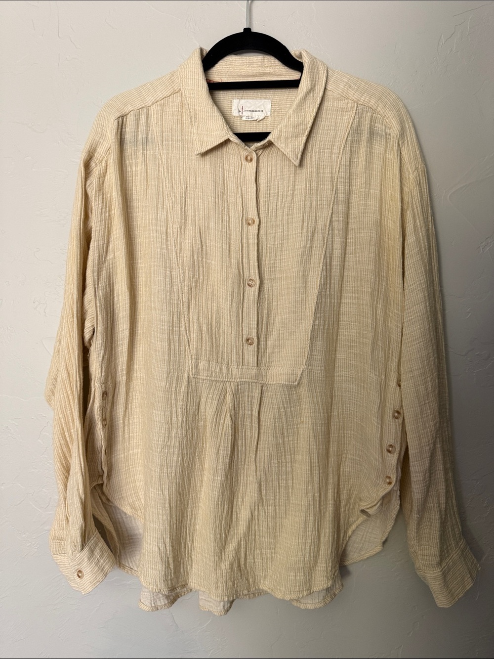 Anthropologie Cream Gauze Button-Front Tunic